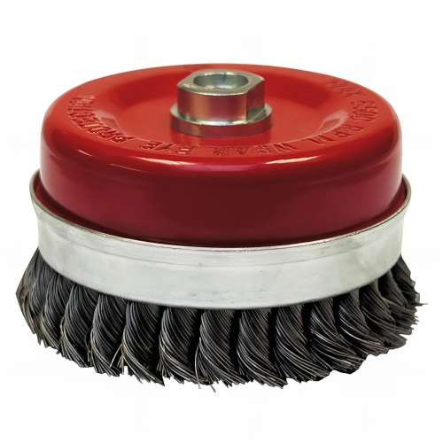 Brosse conique pour meuleuse fil acier torsadé 0,50 mm D. 65 mm M14 pour métal - Décapage extra dur - 530.065 - Leman