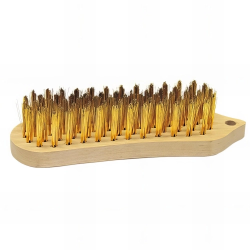 Lot de 8 brosses manuelles en bois fil laiton pour bois, métal et pierre - Décapage doux - 710.204 - Leman