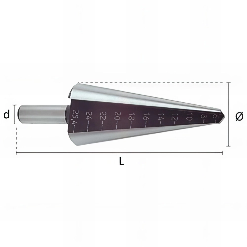 Fraise métal à chanfrainer cônique HSSCO D. 3 / 14 x Lt. 62 x di. 6 mm