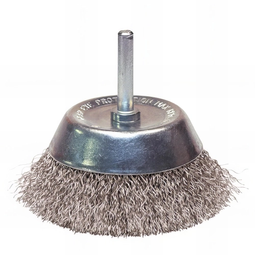 Brosse conique sur tige fil inox ondulé 0,30 mm D. 50 mm Q. 6 x 30 mm pour métal - Décapage dur - 310.050I - Leman