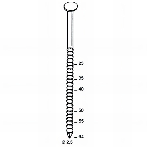 Coil de 6 000 pointes annelées INOX A2 tête bombée (TB) 16° COILS S 23 D. 2,5 x 55 mm - 16S23558A2 Alsafix