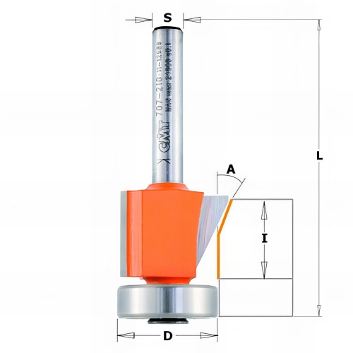 Fraise à chanfreiner et affleurer 2 tranchants 0 - 25° D. 19 - 24,5 mm x Lu. 16 (10+6) x Q. 6 mm - 707.210.11 - CMT