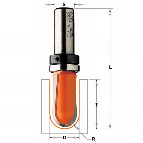 Fraise à gorge carbure avec roulement D. 19 x Lu. 11,3 x Q. 6 x R. 9,5 mm - 714.190.11B - CMT