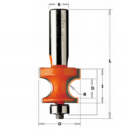 Fraise à arrondir demi rond avec roulement D. 25,4 x Lu. 18,6 x Q. 6 x R. 4,75 mm - 761.048.11 - CMT