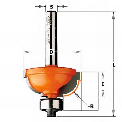 Fraise à doucine romaine carbure 2 tranchants D. 25,4 x Lu. 11,5 x Q. 6 x R. 4,8 mm - 763.048.11 - CMT