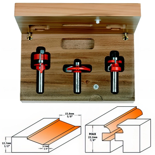 Coffret de 3 fraises avec roulement pour portes Q. 8 mm - 900.024.11 - CMT