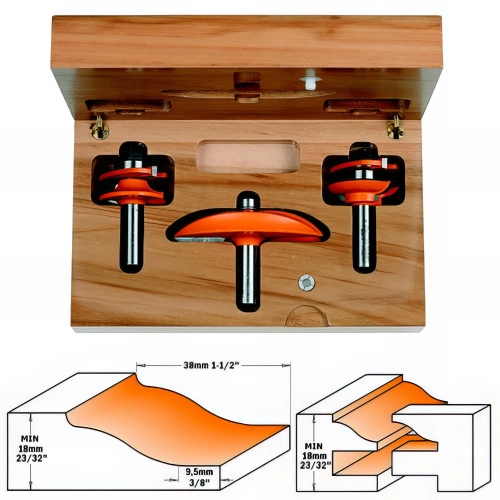 Coffret de 3 fraises carbure pour défonceuse spécial cuisine Q. 12 mm profil A - 900.513.11 - CMT