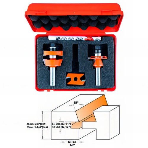 Jeu de fraises réglables 2 tranchants, 18 °, pour joints tenon et mortaise D. 41,2 x Q. 12 mm - 900.624.11 - CMT