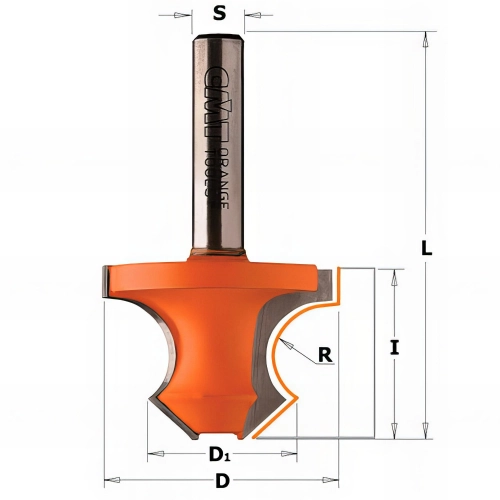 Fraise à arrondir carbure avec chanfrein 45° D. 36 x Lu. 25 x Q. 8 x R. 8 mm - 954.080.11 - CMT