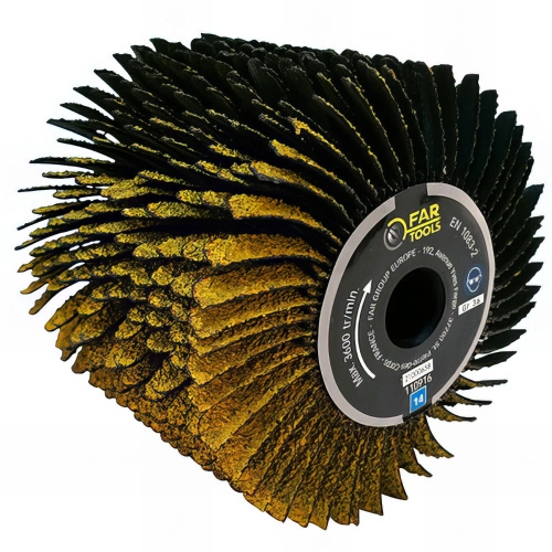 Brosse à lanières abrasives A36 D. 120 mm x Al. 20 mm x ép. 100 mm