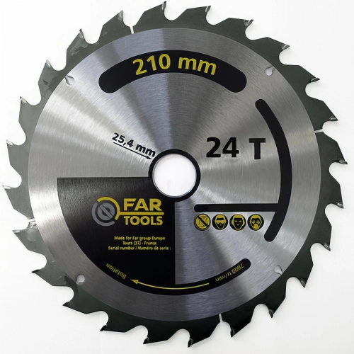 Lame de scie circulaire à onglet et portative bois - D. 210 x Al. 25,4 mm x 24 dents