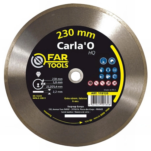 Disque diamant D. 230 x 22,2 x 2,2 x Ht. 5 mm Carla'O HQ cobalt pour carrelage