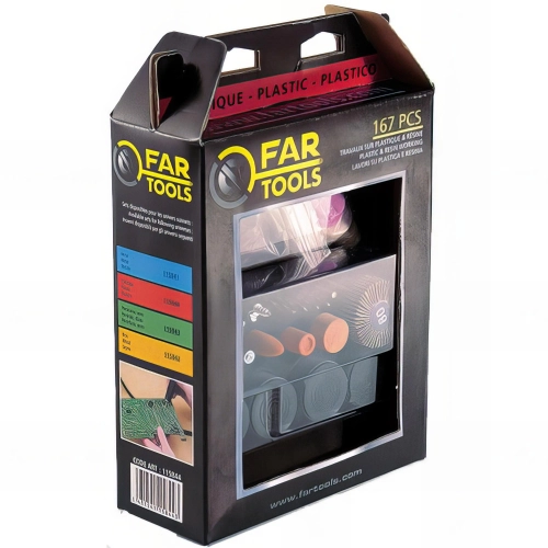 Set de 167 pièces pour mini meuleuse "Far Tools" - pour le travail du plastique