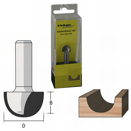 Fraise profil gorge D. 12,7 mm Ht. 9,5 mm R. 6,4 Lt. 38 mm Queue 8 mm