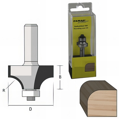 Fraise à arrondir D. 38,1 mm Ht. 19,1 mm R 12,7 mm Lt. 57 mm Queue 8 mm