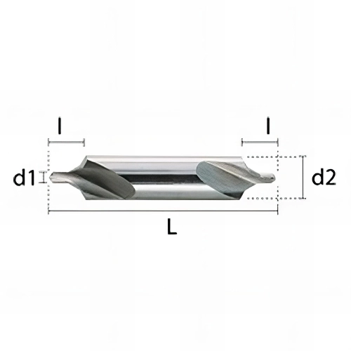 Foret métal à centrer 60 / 120° HSS DIN333B D. 1,25 / 5 x Lt. 42 x lu. 1,9 mm