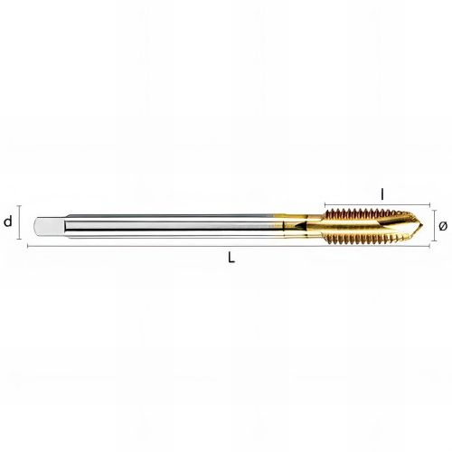 Taraud métal à machine entrée corrigée M-MF HSSE DIN376/374B HUNIX D. 3 x P. 0,5 x Lt. 56 x lu. 11 x di. 3,5 mm Q. Dégagée