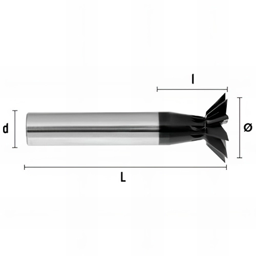 Fraise métal pour rainurer HSSE DIN1833A Ang 45° D. 20 x Lt. 63 x lu. 5 x di. 12 mm Q. DIN 1835B