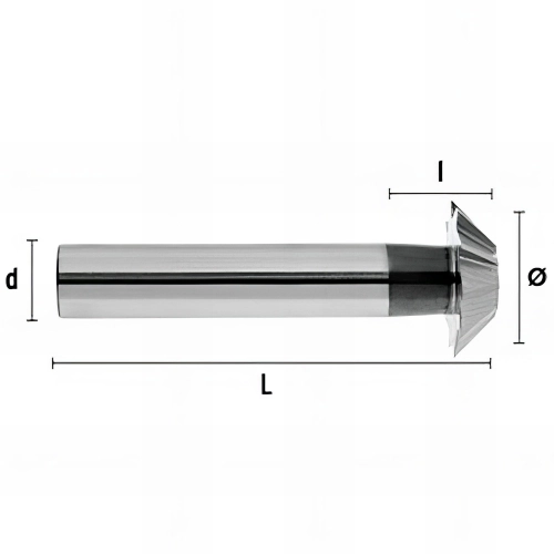 Fraise métal pour rainurer HSSE DIN1833B Ang 45° D. 16 x Lt. 60 x lu. 4 x di. 12 mm Q. DIN 1835B