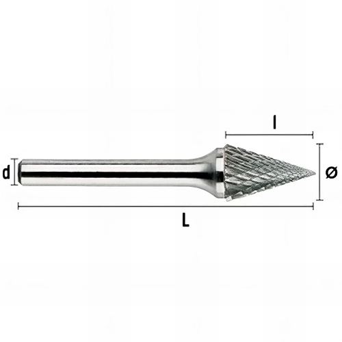 Fraise métal rotative Conique D. 3 x Lt. 38 x lu. 11 x di. 3 mm