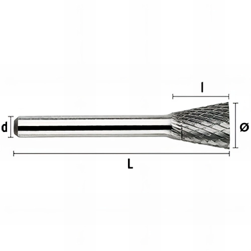 Fraise métal rotative Cône inverse D. 3 x Lt. 38 x lu. 7 x di. 3 mm