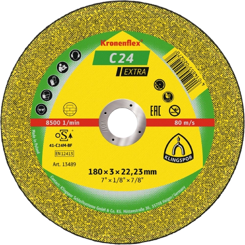 25 disques à tronçonner MP EXTRA C 24 D. 180 x 3 x 22,23 mm - Pierre / béton - 13489 - Klingspor