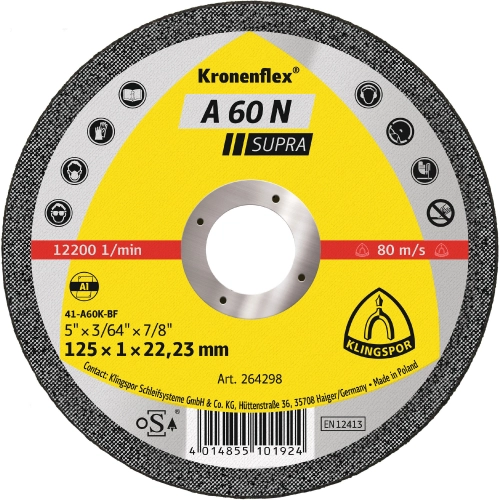 25 disques à tronçonner MP SUPRA A 60 N D. 115 x 1 x 22,23 mm - Aluminium - 264297 - Klingspor